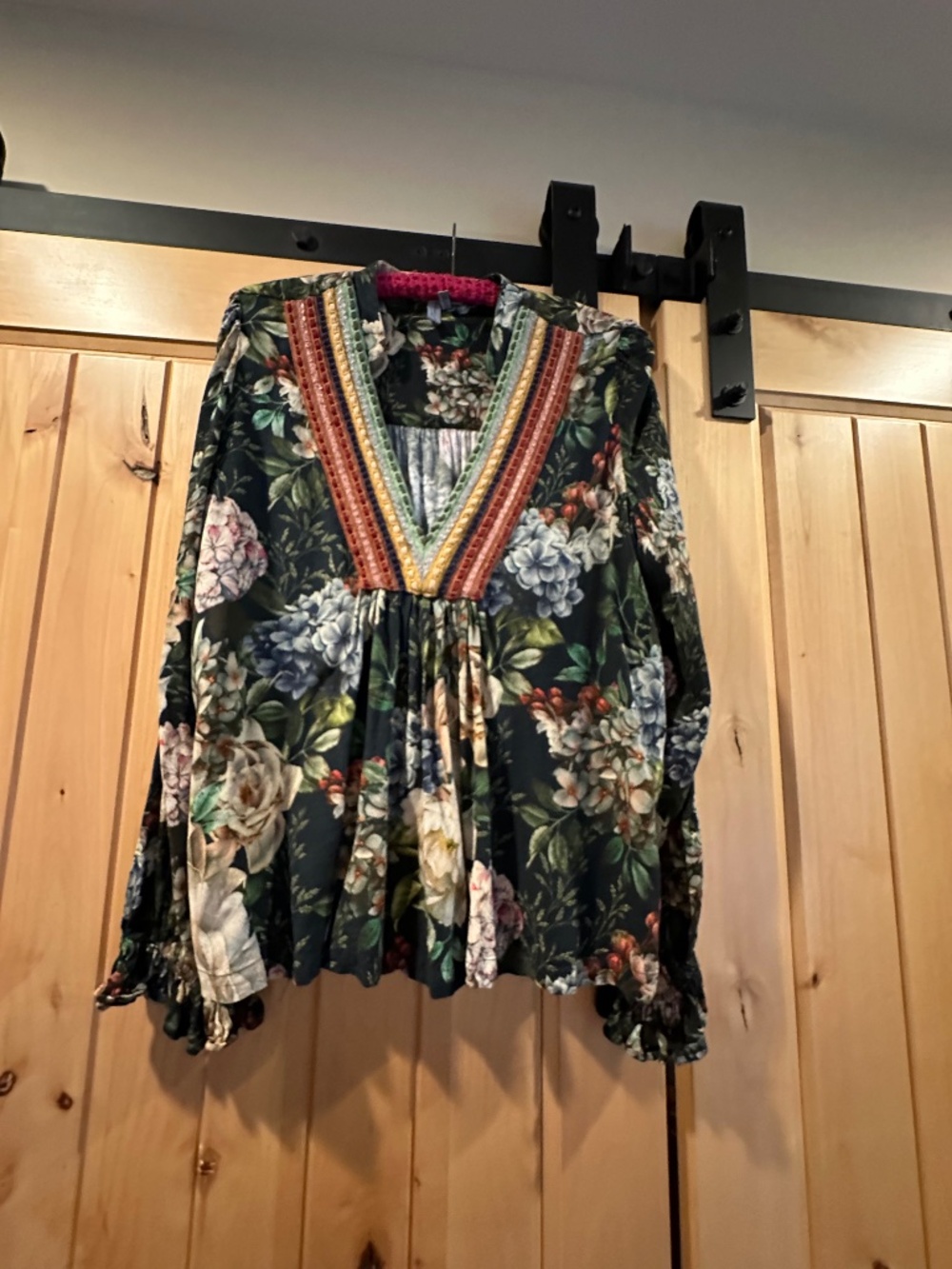 Anthropologie Navy Floral Top Size X-Large